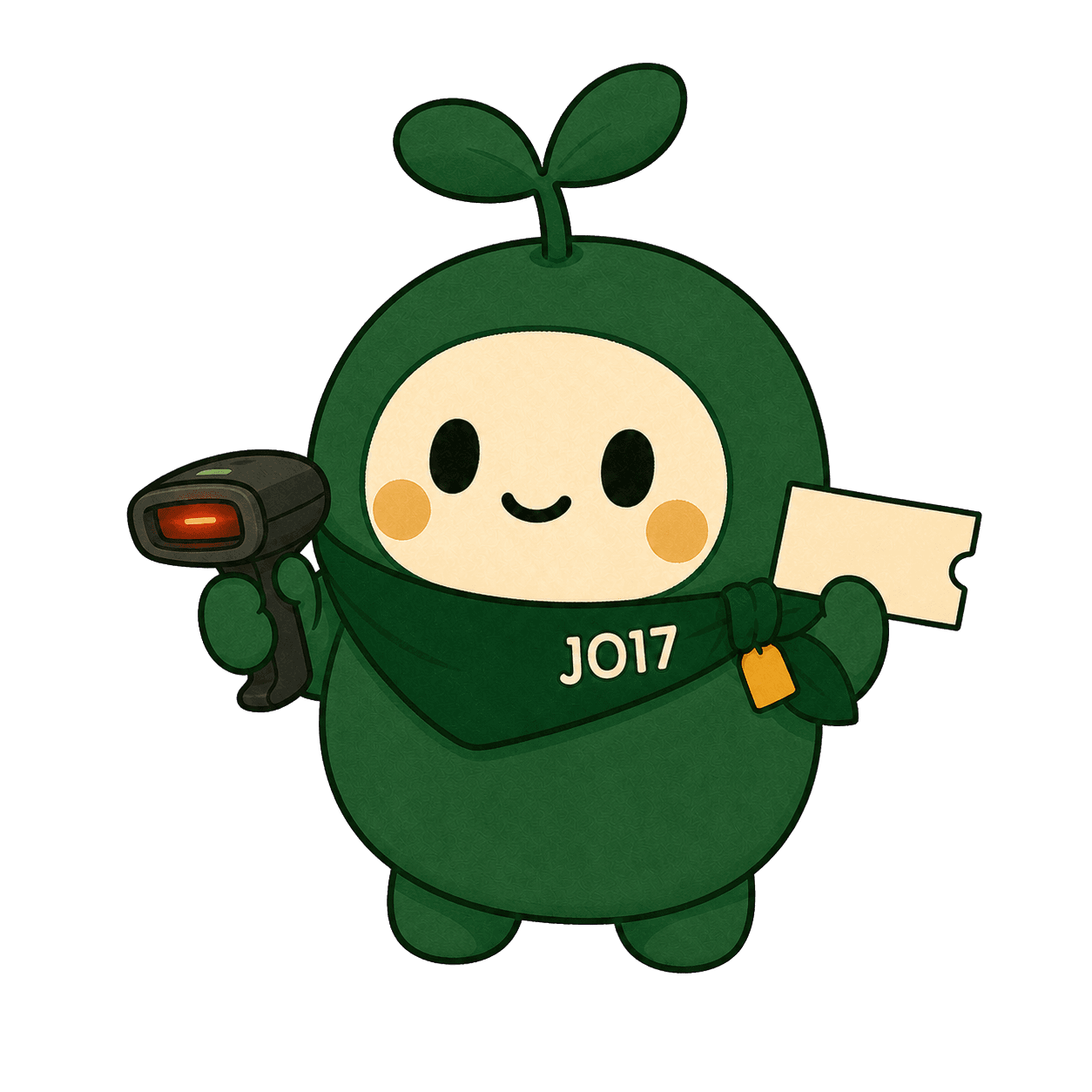 JO17 吉祥物小揪拿著 QR 掃描器與票券